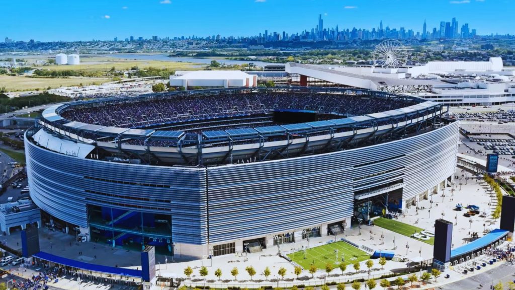 Aerial view of MetLife Stadium in East Rutherford, New Jersey, transformed into the New York New Jersey host venue for the FIFA World Cup 2026.