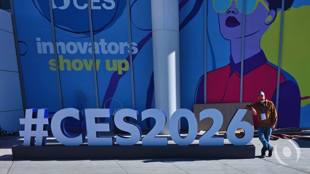 NOHMIS CEO Joseph Simhon standing beside the CES 2026 sign in Las Vegas.