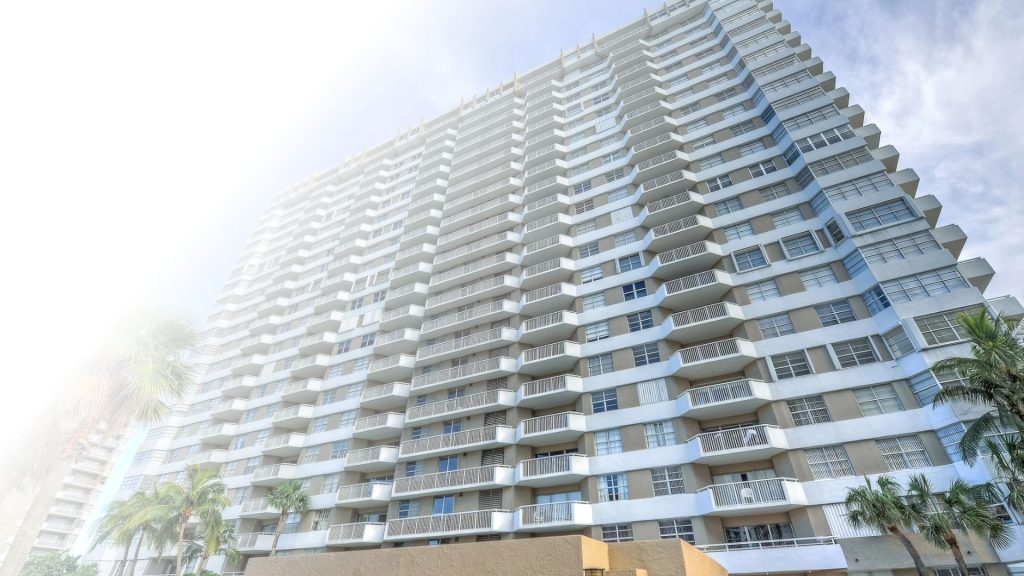 Hemispheres condominium tower in Hallandale Beach, home to NOHMIS residential renovation project